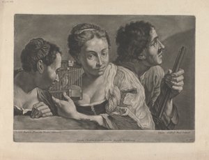 Deux femmes écoutant un oiseau, avec un homme tenant un fusil - Johann Gottfried Haid