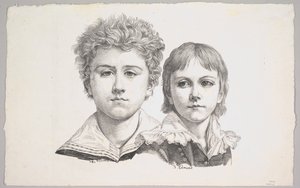 Portrait des enfants Rabe : Hermann, 14 ans et Edmond, 7 ans, verso : épreuve avant correction..., 1822