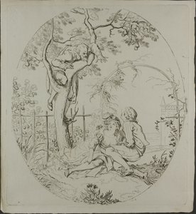 Un homme barbu espionne ses amants sous une tonnelle - Johann Heinrich Ramberg