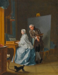 Autoportrait avec sa femme Marie Sophie au clavecin, 1756