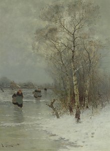 Filles marchant sur une rivière gelée