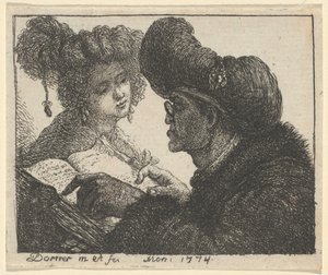 Un homme en turban lisant à une jeune femme - Johann Jakob Dorner the Elder