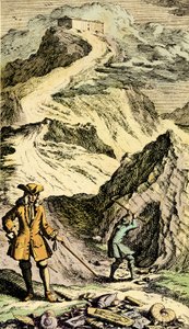 Paléontologie : Le naturaliste suisse Johann Jakob Scheuchzer (1672-1733) a découvert dans les montagnes suisses les traces du Déluge universel grâce aux fossiles. Gravure du « Museum Diluvianum »