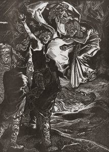 Macbeth et Banquo rencontrent les trois sorcières, 20e siècle (gravure) - Johann Joseph Aarts