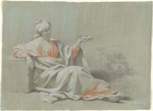 Jeune femme avec un bol, assise en plein air - Johann Justin Preissler