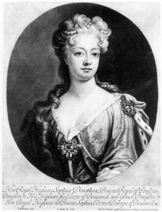 Sophie-Dorothée, reine de Prusse, gravée par John Smith, 1706