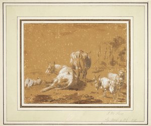 Paysage avec vaches et chèvres
