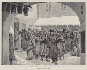La famine en Russie, la police de Saint-Pétersbourg distribuant des billets pour des logements