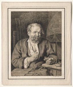 Paysanne assise à une table, fumant une pipe, 1817-1821