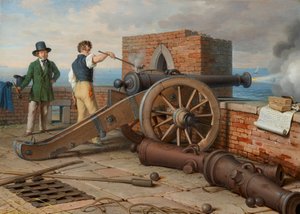 Amis artistes tirant un coup de canon à la forteresse Michele près d