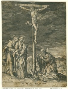 Christ en croix, avec Marie, Jean et Marie Madeleine - Johann Sadeler (I)