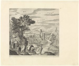 Paysage avec un paysan et son âne