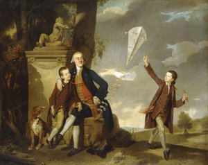 Portrait de groupe de George Fitzgerald avec ses fils George, vu en train de faire voler un cerf-volant, et Charles