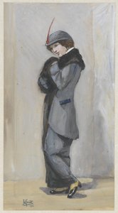 Dame debout en long manteau avec fourrure