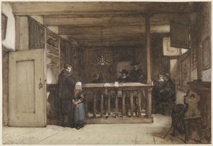 Jour de paie : La salle des navires dans le tribunal de Nieuw-Loosdrecht, décorée de personnages du XVIIe siècle