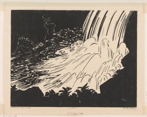 Cascade avec cerfs - Johannes Frederik Engelbert ten Klooster (signed by artist)