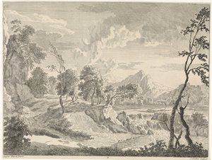 Paysage vallonné avec cascade - Johannes Glauber