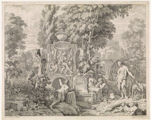 Paysage avec une fontaine et Diane et ses nymphes (Bijbelse, mythologische en allegorische voorstellingen) - Johannes Glauber