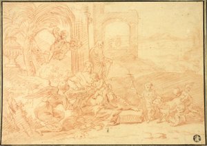 La Sainte Famille avec Saint Jean Baptiste et des anges