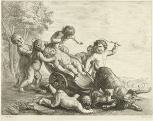Putti avec un chariot tiré par des boucs
