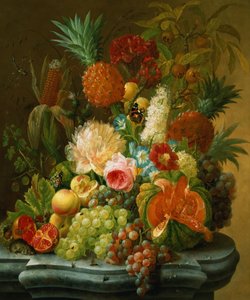 Nature morte avec un melon et des raisins