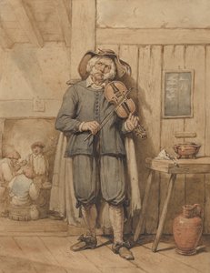 Un violoniste dans une taverne, avec trois hommes en arrière-plan, milieu du XIXe siècle - Johannes Hendrik van West