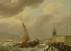 Navires dans des mers orageuses - Johannes Hermanus Koekkoek