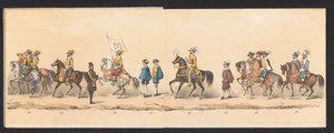 Gecostumeerde voorstelling van den intogt van Maurits, Prins van Oranje, Graaf van Nassau enz. en Willem Lodewijk, Graaf van Nassau, binnen Groningen in den jare 1594, door H.H - Johannes Hermanus van de Weijer