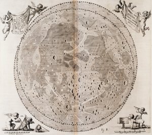 Première carte détaillée de la Lune dessinée en 1647 par Johann Hevelius, impression tirée de l