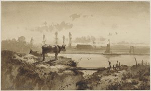 Paysage fluvial avec vache - Johannes Hubertus Leonardus de Haas