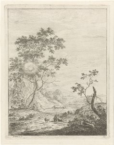 Paysage montagneux avec berger et bétail