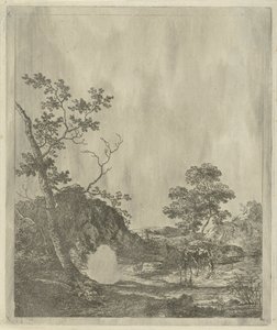 Paysage avec bétail dans une rivière - Johannes Janson