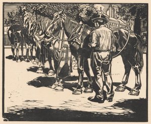 Chevaux de selle sur une place