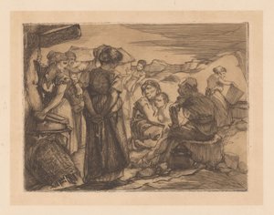 Homme, femmes et enfant dans un paysage vallonné - Johannes Josephus Aarts