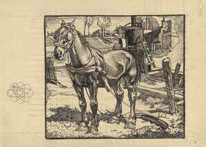 Cheval de travail, se reposant près d