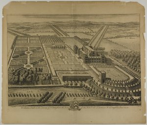 Wollaton Hall dans le comté de Nottingham, planche 68 de Britannia Illustrata - Johannes Kip