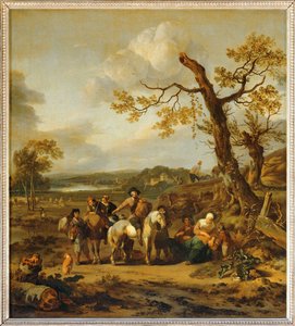 Halte de paysans allant au marché - Farmers resting on their way to the market ... - Johannes Lingelbach