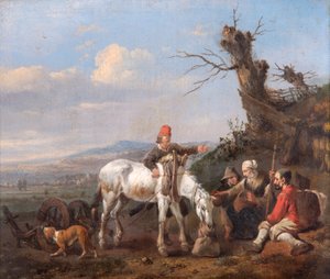Paysage avec voyageurs se reposant - Johannes Lingelbach