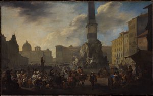 Scène de marché romain sur la Piazza Navona - Johannes Lingelbach