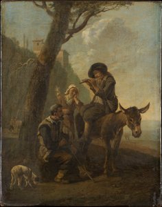 Famille de bergers romains se reposant sous un arbre - Johannes Lingelbach