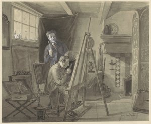 Autoportrait de Johannes Marius van Kate, debout dans son atelier avec un visiteur - Johannes Marius ten Kate