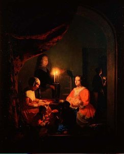 Une Famille dans un Intérieur Éclairé à la Bougie - Johannes Rosiere