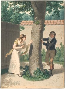 Jeune homme et fille jouant à cache-cache