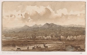 Paysage de montagne avec des cerfs - Johannes Tavenraat (signed by artist)