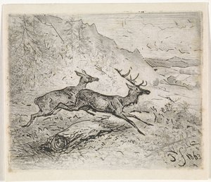 Deux cerfs en marche - Johannes Tavenraat