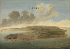 Deux vues des postes de traite de la Compagnie néerlandaise des Indes orientales : Lawec au Cambodge et Banda dans les Moluques du Sud