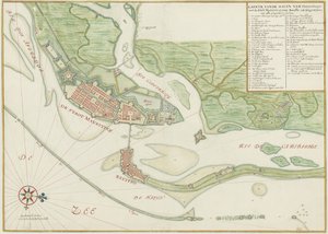 Carte aquarelle de la ville de Recife (Brésil) au XVIIe siècle