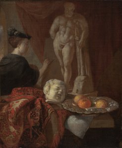 Nature morte et une femme à un chevalet, fin des années 1600