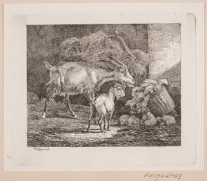 Une chèvre, un chevreau et des lapins dans une étable - Johannes Wilhelm Zillen