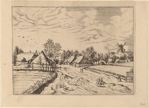 Village de campagne avec moulin à poteau - Johannes and Lucas van Doetechum after Master of the Small Landscapes